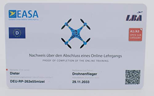 MJ Drone - Licencia de conducir con código QR y dirección en la parte posterior, prueba de A1-A3 en tamaño de tarjeta de crédito, tarjeta de plástico