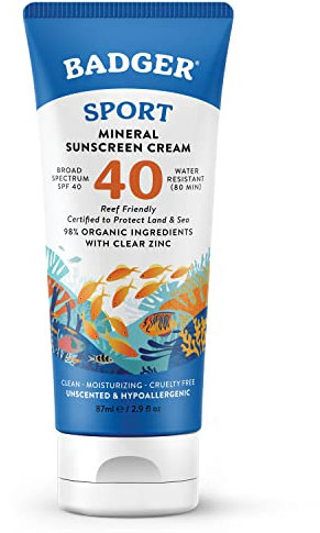 Badger Company, Clear Zinc Sunscreen Cream, SPF40, Unscented, 2.9 fl oz (87 ml)