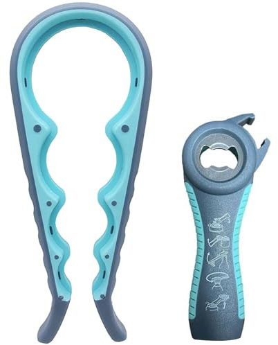 Jar Opener for Seniors with Arthritis,Jar Opener for Weak Hands,5-in-1 Bottle Opener,4-in-1 Can Opener (A-Blue)