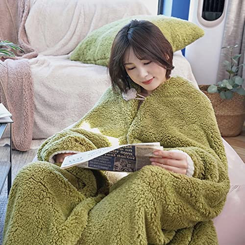 HGTRH Kuscheldecke Flauschig mit äRmeln, Decke mit äRmeln Erwachsene, Wolldecken für Couch Baumwolle, WäRmedecke 200x115, Warm Tragbar Fleecedecke Anziehen mit Knopf Grün