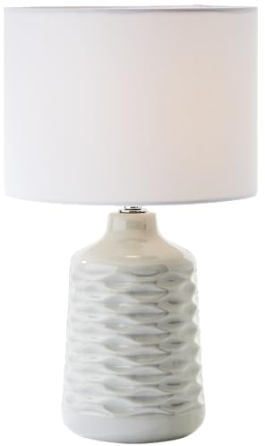 Lightbox Keramik Tischlampe - graue Tischleuchte mit weißem Stoffschirm - Lampe für Wohnzimmer & Schlafzimmer - exkl. E14 LED