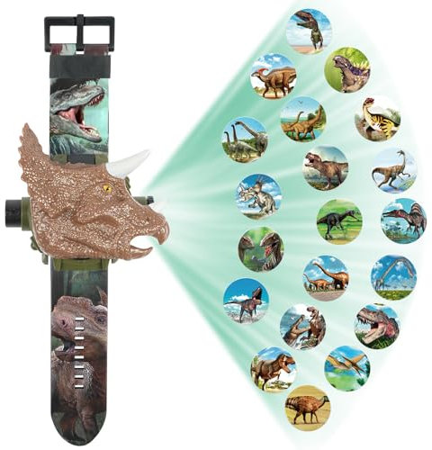 Vicloon Kinderuhr - Digital Projektor Uhr Mit 24 Projektions Muster, Triceratops Clamshell-Design, Elektronische Armbanduhr für Kinder