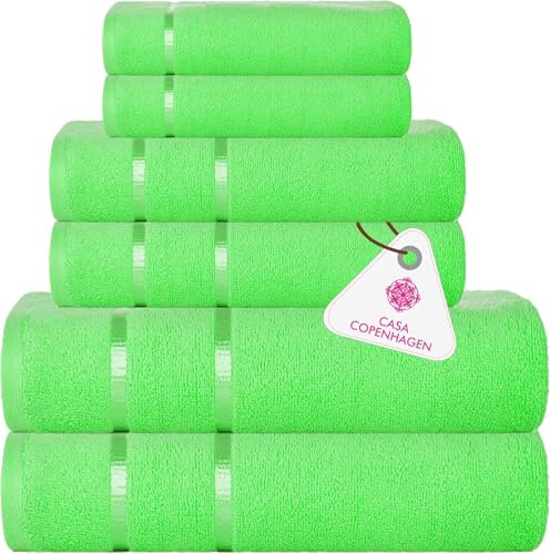 Casa Copenhagen Eternal 6-teiliges Handtuchset, Limettengrün, 500 g/m², 2 Badetücher, 2 Handtücher, 2 Waschlappen aus weicher ägyptischer Baumwolle für Badezimmer, Küche und Dusche