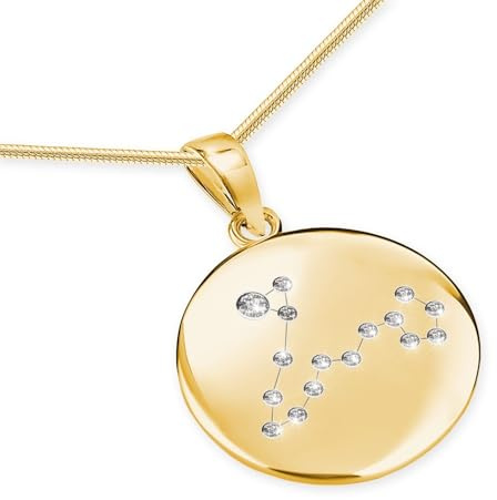 LillyMarie Goldene Fisch Sternzeichen Halskette Mit Zirkonia Steinen Und Rundem Silberanhänger