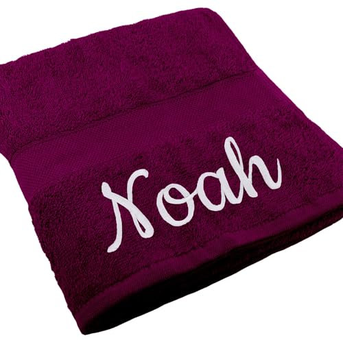 Deitert Handtuch Juist mit Namen oder Wunschtext Bestickt, personalisiertes Duschtuch, individuelles Badetuch, 100% Baumwolle, 100 x 150 cm Beere
