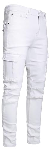 Jean slim fit stretch déchiré pour homme, coupe droite, coupe droite, tendance, confortable, taille flexible, mode décontracté, skinny, design cargo, pantalon en denim, B # blanc., 40