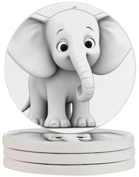 Untersetzer, Kieselgur-Untersetzer, weißer Elefant, hitzebeständig, Tischschutzmatte für Zuhause, Kaffeetasse, Tasse, Untersetzer, 10,2 cm, 4 Stück