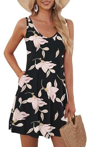 AUSELILY Vestito Donna Estivo Senza Maniche da Donna Abiti da Spiaggia Casual con Scollo a V e Tasche Giornaliera XXL