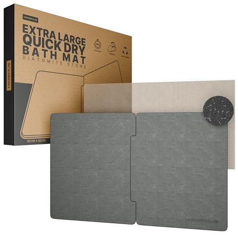 Minismus Tapis de Bain en diatomite 80 x 50 cm, Tapis de Bain Pierre absorbante et antidérapant, Taille XL Tapis de Douche séchage Rapide Sortie de Douche (Gris Foncé)