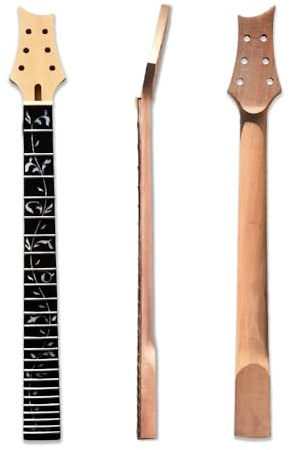 WUQIMUSC Gitarrenhals mit 24 Bünden, 64 cm, Mahagoni-Holz-Skala, Ersatz-Skala für Schrauben an der Ferse (Blättereinlage)