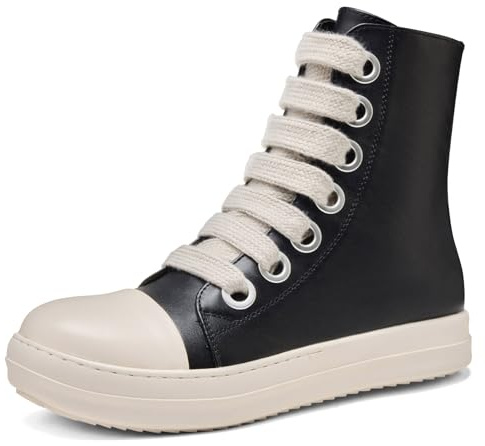 MOFEEDOUKA High Top Sneakers for Men Comfortable PU Leather Platform Walking Shoes with Zipper, Black a, 12