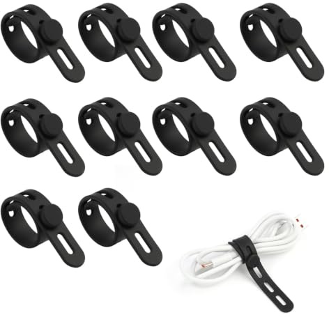 Paquete de 10 bridas de silicona, organizador de cables, correas reutilizables y lavables con hebilla de bloqueo, soportes elásticos ajustables para cables de carga, protectores de cables eléctricos