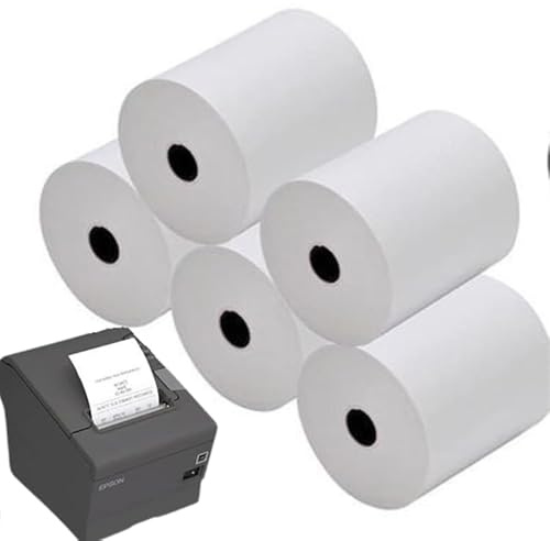 ME JO 5X Thermal Till Rolls 80x80mm, 80mm Thermal Paper Rolls for EPOS Receipt Printer, Cash Register & Kitchen Printer, Thermal Receipt Paper 80mm, Pure Wood Pulp, Plastic Wrapped