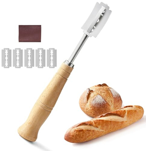 FAYAHAR Cuchillo de Panadero, Cuchillo de Masa con 5 Piezas Cuchillas de Afeitar y Cubierta Protectora, Herramienta de Corte de Pan, para DIY Pan Masa Hornear Cocina