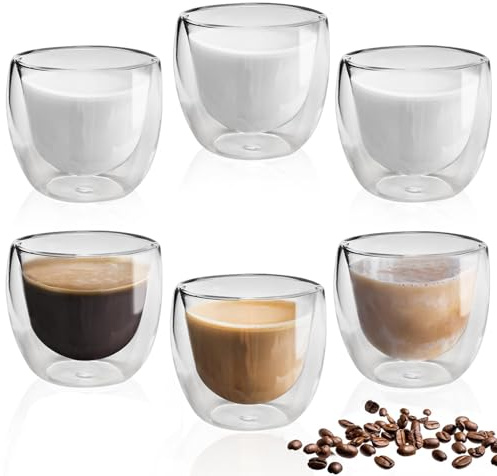 Dilireba 6 Pièces Tasse a Cafe, Verre Double Paroi 80Ml, Tasses à Expresso à Double Paroi Isotherme, Verres à Café en Verre 80ml, Tasse a Cafe Double Paroi, Pour Cappuccino Couche Lait, Thé