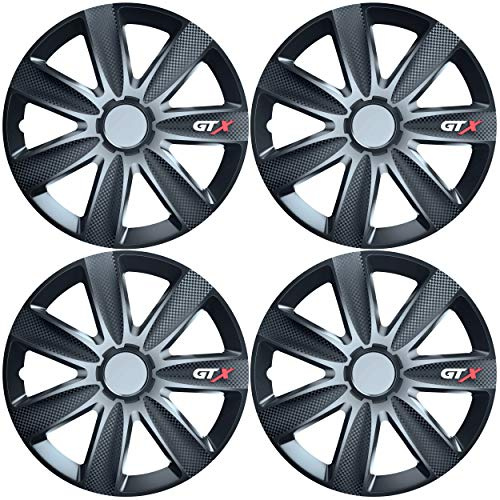 Versaco Car Wheel Trims GTXCARBLK14 - Black 14 Inch 7-Spoke - Boxed Set of 4 Hubcaps - Includes Fittings/Instructions