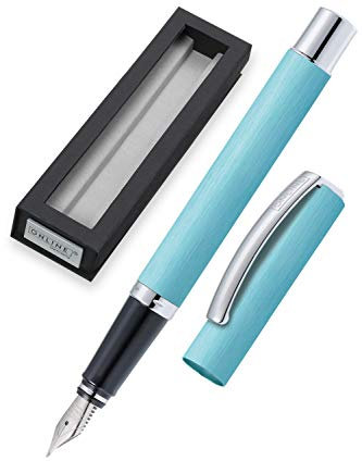ONLINE Füller Vision Turquoise, Füllfederhalter mit klarem Design, matt gebürstetes Aluminium, Iridium-Feder F (fein), für Standard-Tintenpatronen und Konverter, Geschenkverpackung | Farbe: türkis, 1 Stück (1er Pack)