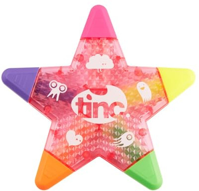 Tinc Star Shaped 5 in 1 Multi Coloured Highlighter Pen for Kids | For use at School & Homework - 5 Funky Colours in One Pen - Highlight in Pink Orange Green Yellow Purple | Pink Colour Body