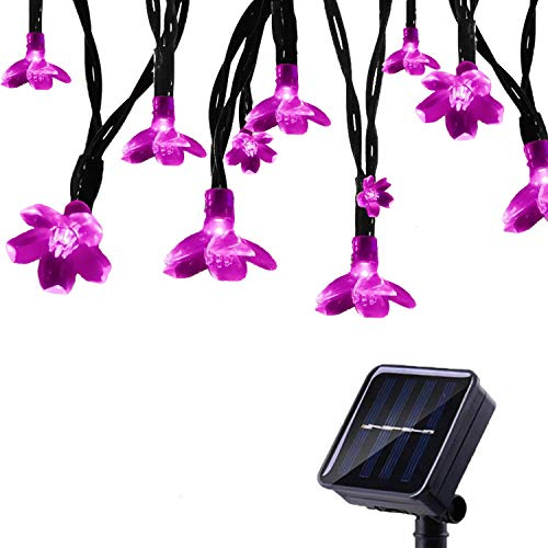 Tuokay Solar Fairy Lights with Flowers, 7m 50 LED String Lights (Pink) | 8 Twinkling Modes, Waterproof, Outdoor Garden Lights for Home Gazebo Patio Lawn Ornament