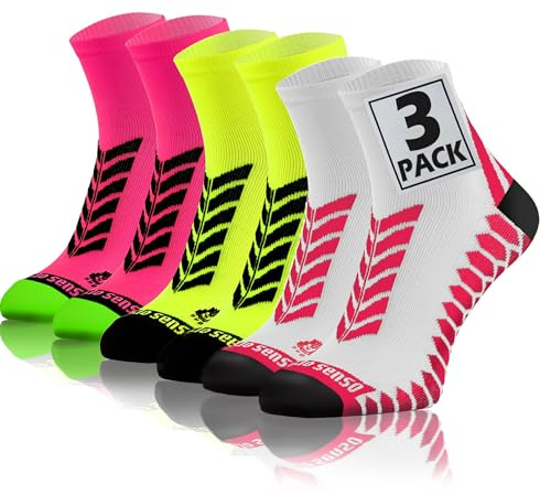 sesto senso Calzini Sportivi Donna Uomo Calze da Corsa Corte Colorate Jogging 3 Paia Bianco Giallo Rosa 43-47 3 Pack Rosa Mix