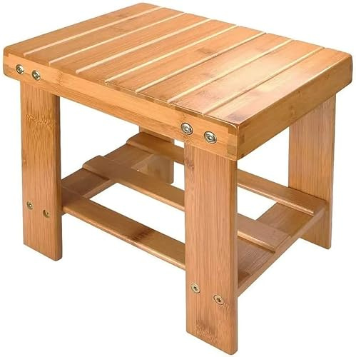 HOMION Step Stool Kids Foot Stool Water Resistant Household Toddler Square Footstool for Indoor Kitchen Bathroom with Safety Non-Slip Pads Wood Camper Van Stools Camping