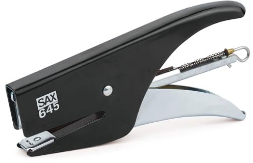 SAX Metall Hefter für 20 Blatt, No. 6/4 Heftklammern, Geschlossene Heftung, 45mm Tiefe, Robust & Stilvoll, Schwarz