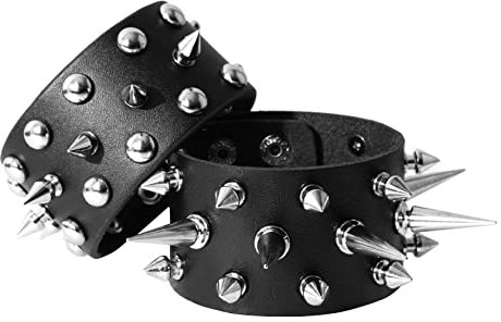 Eigso 2 Pcs PU Leder Punk Nieten Manschetten Armbänder für Männer Frauen Rock Spikes Biker Armband Set für Mann Frau Einstellbar