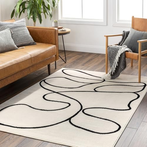 Surya Fremont Tapis de Salon Moderne – Design Abstrait Aspect marbre pour Salon, Salle à Manger, Chambre à Coucher – Tapis en marbre Doux, à Poils Courts, Grand 152 x 213 cm, Noir