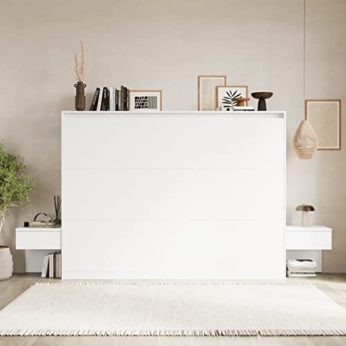SMARTBett Set Schrankbett Classic Horizontal 160x200 mit 2 Nachtkonsolen Weiss