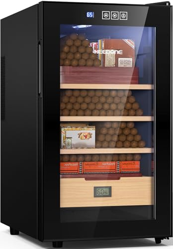 NEEDONE Armadio elettrico a 300 fili, realizzato con ripiani in legno di cedro spagnolo e cassetto con igrometro, illuminazione a LED, funzione di raffreddamento, regalo per uomini