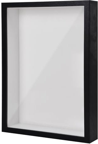 3D Shadow Box A4, 22.7x31.4 cm Deep Box Photo Frame for Tabletop and Wall, Wooden 3D Picture Frame Display Box for Crafts Memorabilia Flower Tickets Medal (Black 3CM)