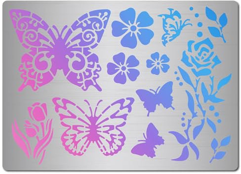 GORGECRAFT 14x19cm Butterfly Metal Stencils Flower Rose Leaves Insect Painting Drawing Stainless Steel Square Embossing Decorating Tool Template for Wood Burning Engraving Crafting Scrapbook Art