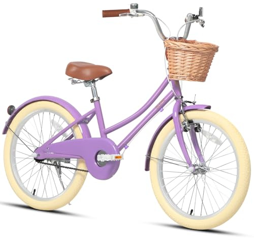 Glerc 20 Zoll Kinder Mädchen Fahrrad für 6 7 8 9 10 Jahre alt kleine Mädchen Retro Vintage-Stil Fahrräder mit Korb Training Räder und Glocke,lila