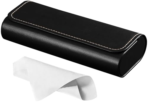 RayLove Glasses Case Hard Shell, Travel Sunglasses Case, Leather Hard Eyeglass Case for Women, Reading Glasses Case for Men (Faux Leather, Black)