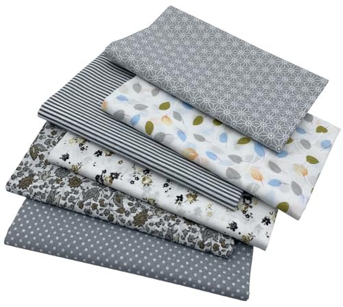 aufodara 6 Stück 50 x 80 cm Baumwollstoff Stoffpakete Groß Patchwork Stoffe Baumwolle, Baumwollstoff Meterware, Stoffe zum Nähen, Patchwork Stoffpaket zum Quilten DIY Basteln Handwerken (Grau)