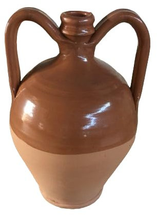 Vaso in ceramica semi smaltato da 30 cm, con manici, per interni ampi