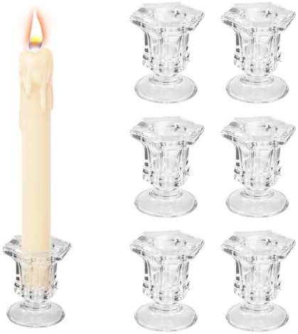 XTDMJ Glass Candle Holder for Candlestick, 6Pcs Clear Candle Holders Thicker Glass Candle Sticks Set, Taper Hexagonal Candlestick Holders for Wedding, Festival, Party & Table Decoration