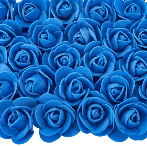 GORGECRAFT 100pz Rosas Artificiales de Tacto Real Rosas de Imitación de 4cm Flores de Espuma Sin Tallo 3D de Plástico para Ramos de Boda Centros de Mesa Decor de Habitaciones San Valentín Azul Real