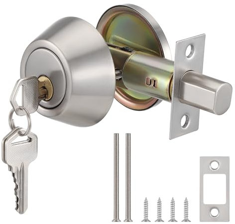 Knpwer Cerrojo de seguridad con llave de acero inoxidable, cerradura de cerrojo de cilindro para entrada delantera, cerradura de seguridad individual con cerradura de giro, cerradura de seguridad