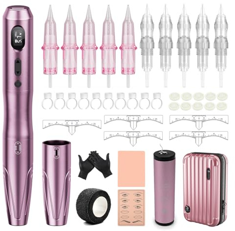 Biomaser Kit de máquina de maquillaje semipermanente inalámbrico con cartuchos de 10 piezas Agujas para cejas Labios Delineador de ojos Ombre Polvo para cejas Microsombreado Accesorios (S20-2)