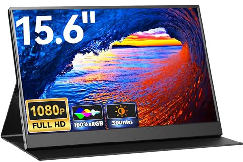 Portable Monitor 15.6 Inch, Full HD Tragbarer Monitor, 1920 x 1080 IPS Mobiler Bildschirm for Laptop, Mac, PC, Xbox, PS5 - HDMI/Type-C/USB-C Port