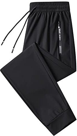 DENGJIAMY joggingbyxor för män med blixtlåsfickor plus size sommarmode sport löpning solida byxor elastisk midja dragsko atletiska byxor herr träningsbyxor