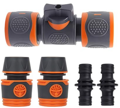 Paquete de 5 conectores de manguera de jardín con válvula de control, 2 conectores rápidos de extremo para manguera de manguera de plástico de 1,27 cm y 2 conectores de manguera macho dobles, controla