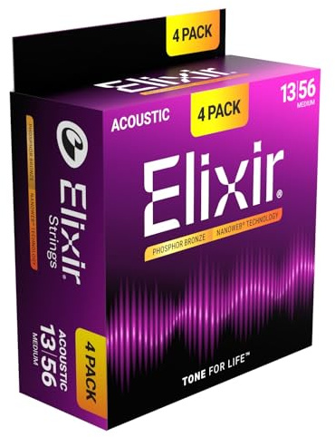 Elixir® Strings Fosforbrons Akustiska Gitarrsträngar med NANOWEB® Teknologi, Medium (.013-.056) - Amazon Exclusive 4 Pack