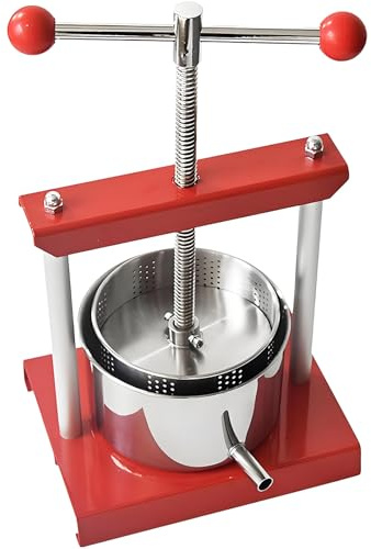 forplubossmmp Pressa A Doppio Tamburo in Acciaio Inox da 6 Litri, Pressa Manuale per Frutta E Vino con Manico A T per Sidro, Produzione di Tinture, Progettata per Succhi E Pressature Ad Alta