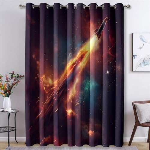 Générique Rideau Occultant Lancement de Fusée, Rideaux et Draperies Intérieurs Espace Enfant Garçon Lot de 2, Rideau Salon Chambre Fenetre à Oeillets, L 117 x H 183 cm D&P24