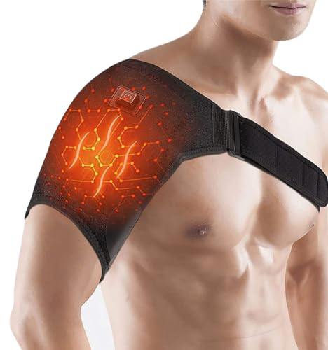 Heated Shoulder Support Adjustable Shoulder Brace Strap 3-Level Heat Arm Brace USB Rotator Cuff Heating Pad Compression Sleeve Support Wrap Belt Arm Warmer Fits Right or Left for Men Women Elderly