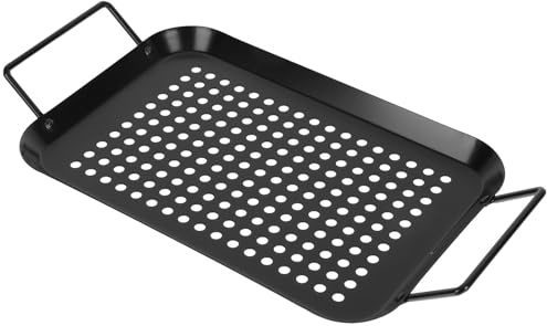 Ciieeo Placa de Barbacoa Antiadherente Rectangular Mango Doble de Plástico Duradero, Bandeja para Parrilla Orificios para Drenaje, Ligera y Fácil de Limpiar para Asar Verduras y Carnes