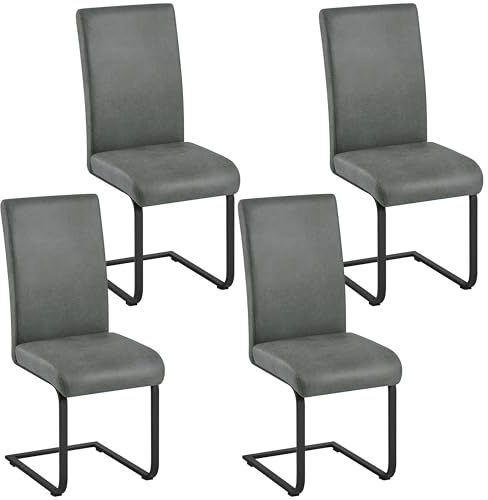 Yaheetech 4 Piezas Sillas de Comedor con Estructura Cantilever, Asiento Reforzado de 10 cm, Base de Acero Cromado, Tapizado en Tela, Altura del Asiento 50 cm, Gris