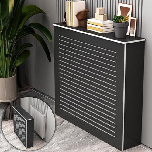 Louvered kylarskydd med övre förvaringshylla snyggt värmeskåp för vardagsrum och hall 90 x 90 x 20 cm (35,4 x 35,4 x 7,9 tum)